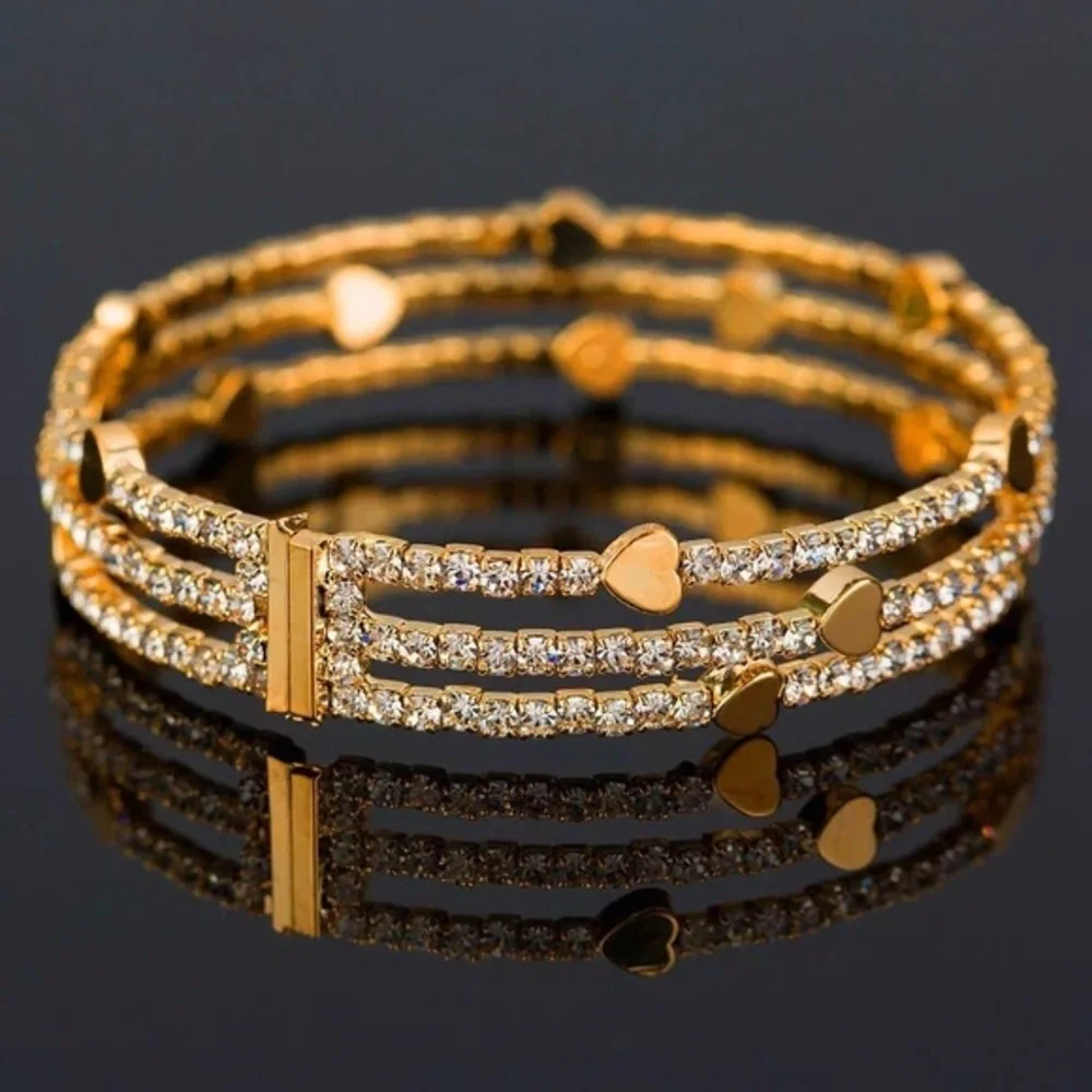 Luxury White Crystal Gold Plated Heart Bracelet - Picture 2 of 7